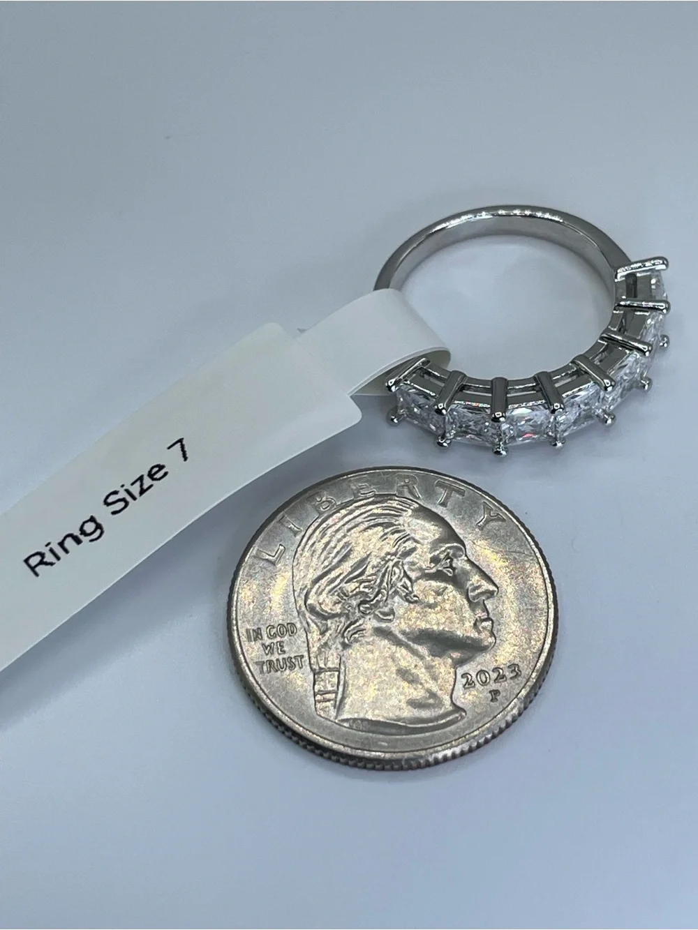 Swarovski Crystal Elements White Princess Cut Crystal Half Eternity Band Ring 7
